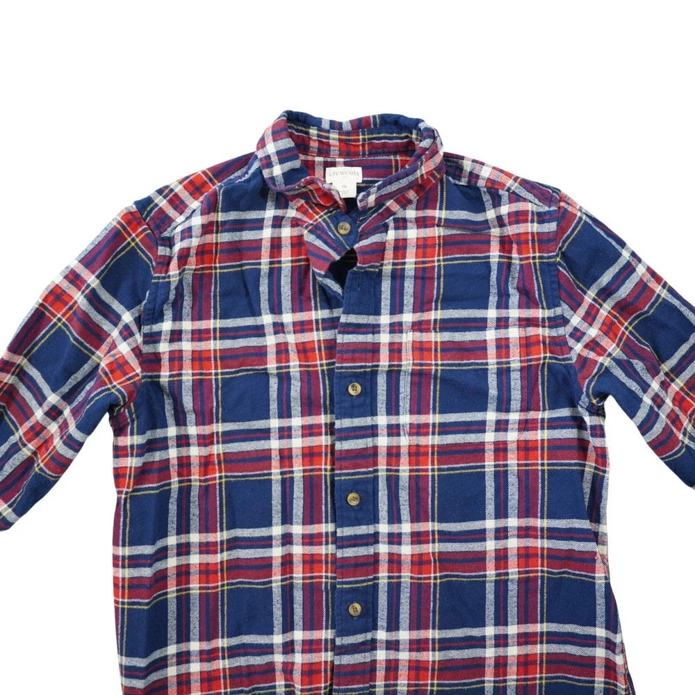 Crewcuts J. Crew Boy's Size 12 Navy Red Plaid Flannel Cotton Button Down Shirt